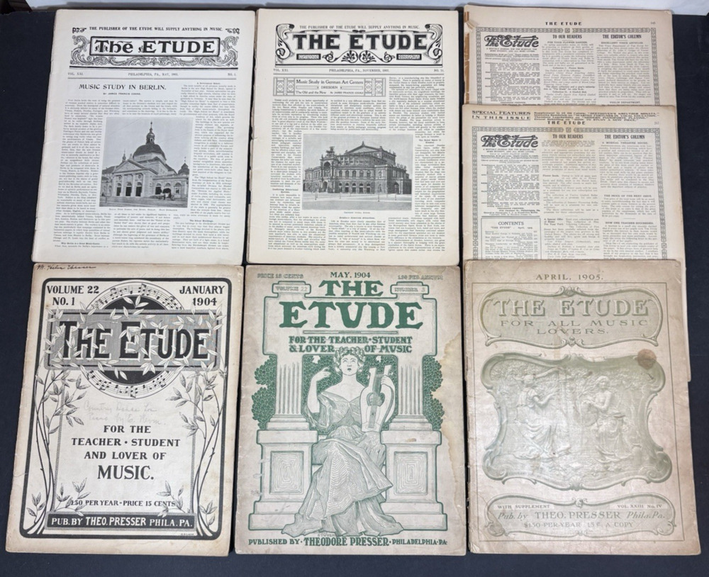 1900 The Etude Music Magazine 7 issues LOT from 1900s Antique Ads SHEET MUSIC